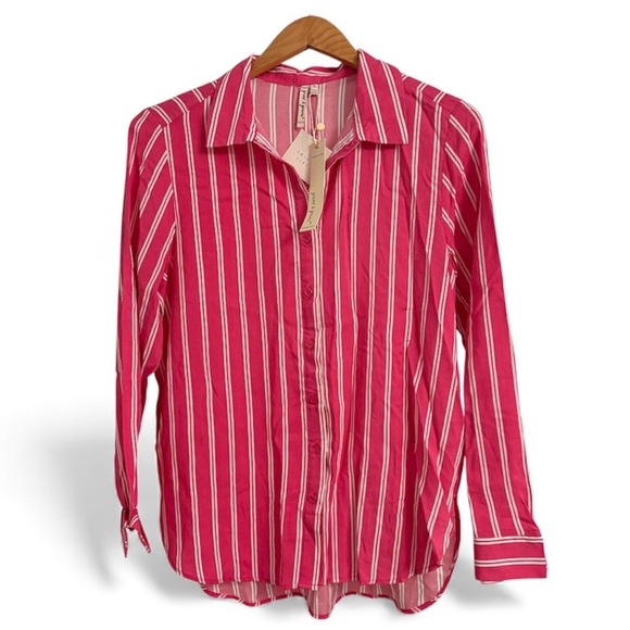 grand & greene Tops - Grand & Greene Pink Striped Button Up Collared Long Sleeve Shirt Women’s SIZE S